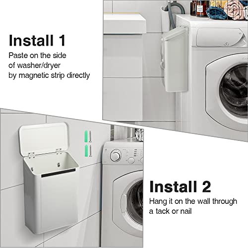 Picowe Magnetic Laundry Storage, Large Metal Lint Holder Bin with Lid for Laundry Room, Space-Saving Trash Container Hanging on Dryer, Washer or Wall Mount Trash Bin (White) - color: White