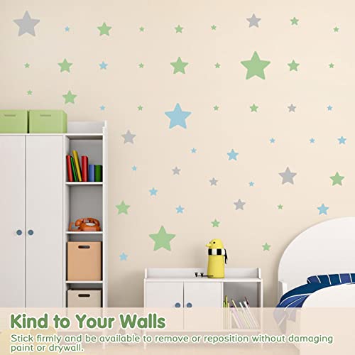 Stars Wall Decals Peel and Stick, Green Blue Grey Stars Wall Stickers for Adults Bedroom, Vinyl Stars Wall Decals for Living Room