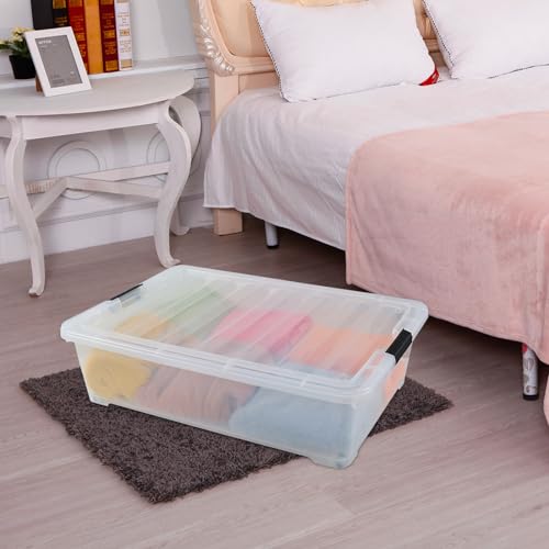 50 Quart Wheeled Latching Storage Box, Stackable Bin with Latch Lid, Plastic Container to Organize Shoes Underbed (3 Pack) - size: 50 Quart
