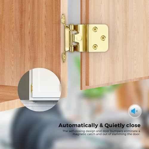 50 Pack (25 Pairs) 3/8 Inch Insert Kitchen Cabinet Hinges, Satin Brass Self Closing Hinges for Kitchen Cabinet Doors, Semi-Concealed Cupboard Hardware, Face Mount Hardware, Gold