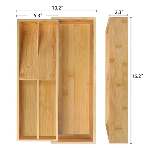 guiogc Expandable Bamboo Kitchen Drawer Organizer - Silverware Organizer - Utensil Holder and Cutlery Tray for Flatware Organizers and Kitchen Utensils - size: 10"Wx16"D (Expandable)