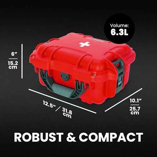 NANUK 905 Waterproof First Aid Case Empty ? Durable, Medical First Aid Organizer Case, IP67-Rated, Dustproof, Impact-Resistant, and Floats (9.4" x 7.4" x 5.5") ? Red