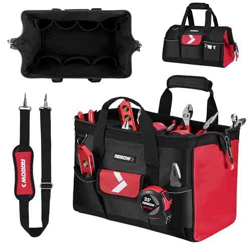 ARROW 16" Tool Bag Organizer with Anti-Slip Feet, Tool Bags for Men Heavy Duty, Wide Open Mouth, Large Capacity with 13 Pockets, Portable Toolbag for Electrician Mechanic Plumber HVAC