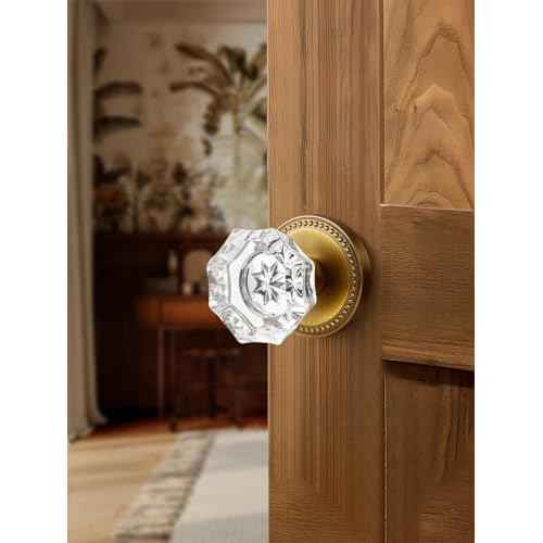 Antique Brass Door Knobs Crystal Door Knob Dummy Door Knobs Glass Interior Dummy Handle Single Sided Decorative 2 Pack