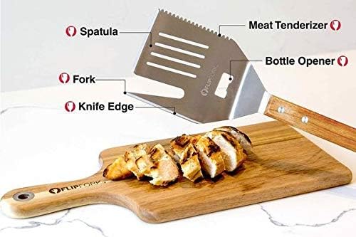 FlipFork 2-piece Griddle Tools Set with FlipFork Boss Multipurpose Grilling Spatula cum BBQ Fork, and Heat-resistant BBQ Gloves, Practical Grill Stuff for Dad and the Pro Chef