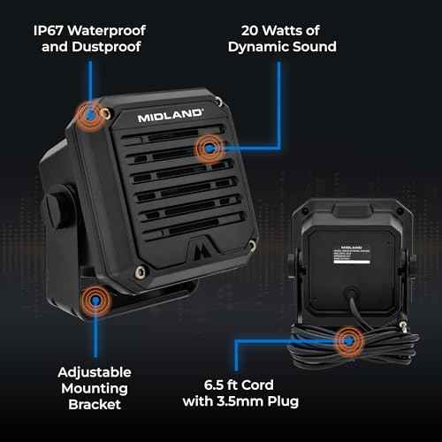 Midland- SPK100 Heavy-Duty 20W External Speaker - 180 Degrees Swivel Base Bracket Works with All CB and MXT Radios 8-OHM Sound System 3.5mm Audio Plug - Easy Installation Waterproof Design