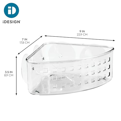iDesign Plastic Suction Cup Corner Shower Basket for Bathroom Storage - Clear - Made in USA - style: Pack of 1