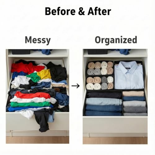 2Pack Drawer Organizer Clothes Set - Dresser Organizer For Bedroom, Closet - Perfect Clothes Organizer and Storage Underwear Socks Organizer