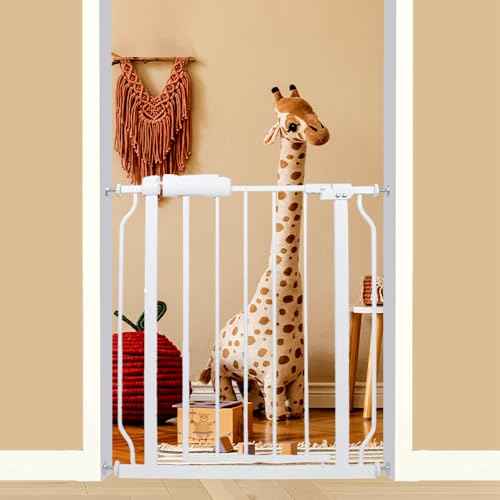 24-29 Inch Narrow Baby & Dog Gate, Pressure Mounted No Drilling, for Stairs & Doorways, White Metal Safety Gate Indoor for Kids and Pets