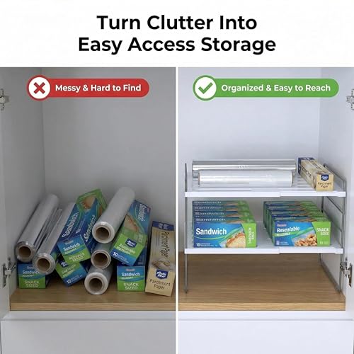 YAN & HIN 2 Pack Expandable Cabinet Organizer Shelf, 3-Tier Kitchen Cabinet Organizer for Tupperware & Food Container Storage, Adjustable Pantry Shelf Organizer for Bottles, Lids & Countertop - size: Set of 2