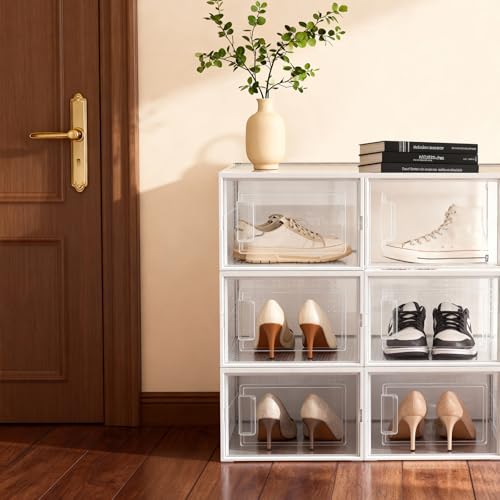 Shoe Storage Boxes, Stack Without Toppling Modular storage boxes combine freely for use in closets, under beds, hallways, and entryways. Space-saving. (Transparent, 6 Pack) - color: Transparent, 6 Pack