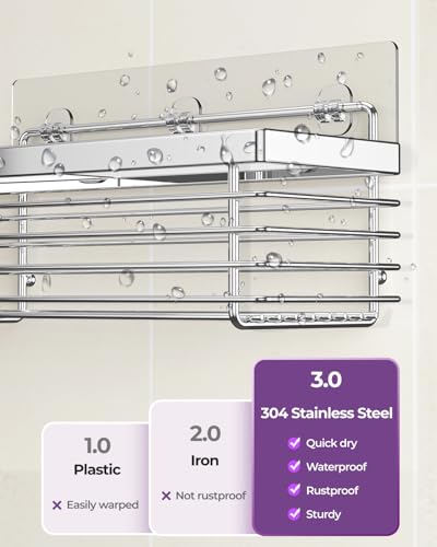 ODesign Shower Caddy 3 Pack SUS304 Stainless Steel-No Drilling-Shower Bathroom Shelves Rack,Rustproof Wall Mounted,Adhesive Shower Shelf Basket Organizer-Silver - color: Silver