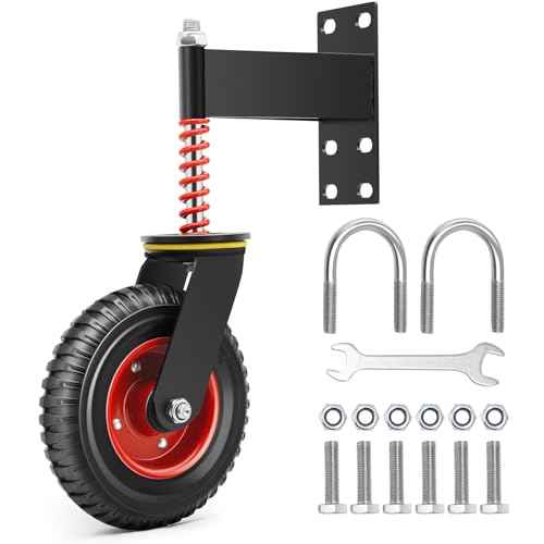 W B D WEIBIDA Heavy Duty Gate Wheel - 8 Inch Fence Gate Wheel 600 LBS Capacity with Shock Absorbing Spring, Swivel Gate Wheels for Metal Tube and Wooden Gate, Dual Mount Options (Straight/U-Bolt)