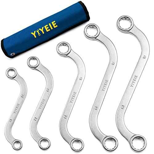 Offset S-Style Box End Wrench Set, 5-Piece, Chrome Vanadium Steel, 10x11mm, 12x13mm, 14x15mm, 16x17mm, 18x19mm
