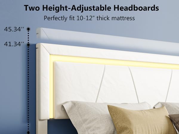King Size Bed Frame with Adjustable Headboard, Upholstered Platform Bed with 4 Storage Drawers, Wooden Slats Support, Built in Charging Station & LED, Noise-Free, No Box Spring Needed, Beige