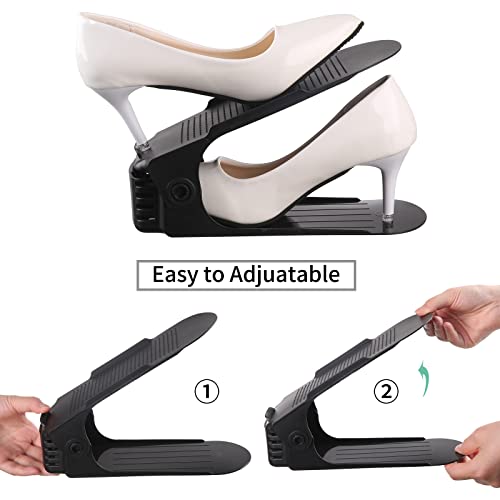 Antigo Shoe Slots Organizer，20 Pcs Adjustable Shoe Stacker for Closet Organization, Double Deck Shoe Rack Holder Storage Space Saver (Black)