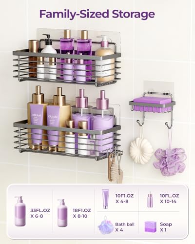 ODesign Shower Caddy 3 Pack SUS304 Stainless Steel-No Drilling-Shower Bathroom Shelves Rack,Rustproof Wall Mounted,Adhesive Shower Shelf Basket Organizer-Grey - color: Grey