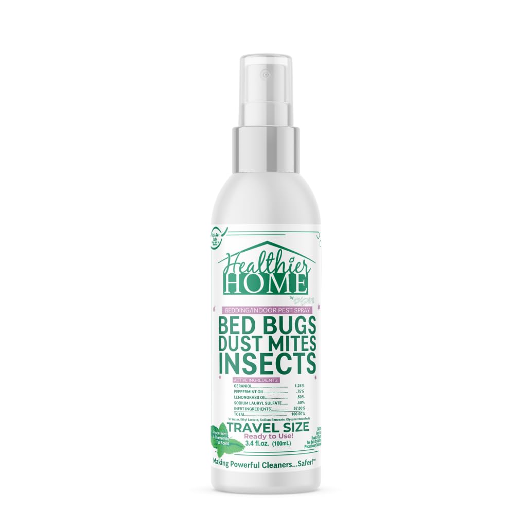 Chomp! Travel Size Bed Bug & Insect Repellent, Natural, TSA Approved Indoor Pest Control Spray for Travel & Home, Plant-Based Dust Mite, Ant, Spider, Fly Killer, Peppermint Scent, 3.4 Fl Oz