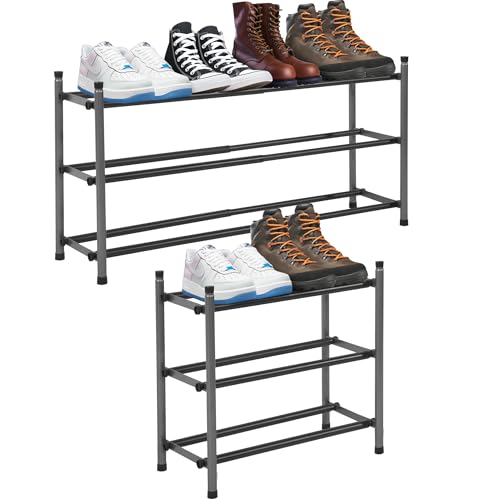 Easi 3-Tier Expandable Shoe Rack for Closet & Entryway, Adjustable 18"-33" Stackable Metal Shoe Organizer, Sturdy Free Standing Shoe Shelf for Small Space, Front Door, Cabinet - size: 3 Tier