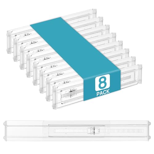 Vtopmart 8 Pack Shallow Drawer Dividers, 2.36" High 12.5"-20.8" Adjustable Expandable Kitchen Drawer Organizer, Clear Plastic Organizer Separators for Flatware, Utensil, Cutlery, Underwear, Clothes - size: 2.36" H, 12.5"-20.8" L