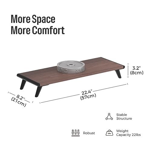 loukin Monitor Stand Riser for Desk, 22.4" x 8.3" Larger Computer Stand for Laptop, PC, Printer, Sturdy Desktop Computer Shelf with Non-Skid Rubber, Home Office (Brown)