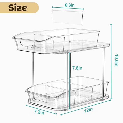 incostar 2 Tier Pull-Out Organizer for Bathroom Kitchen, Under Sink Storage with Dividers, Ideal for Cabinet, Cupboard Organization, Slide-Out Clear Storage, 1 Pack - style: 1 Pack 2Tier
