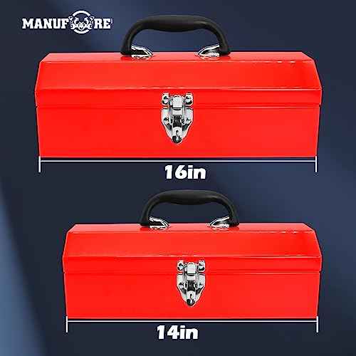 MANUFORE 14" Metal Tool Box Lightweight and Sturdy Storage Box Made of Heavy Steel and Nicely Finished and Painted