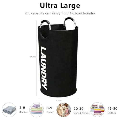 A large 90 liter laundry basket that can be folded for easy carrying. Suitable for bathrooms, laundry rooms, and travel (black) - color: black