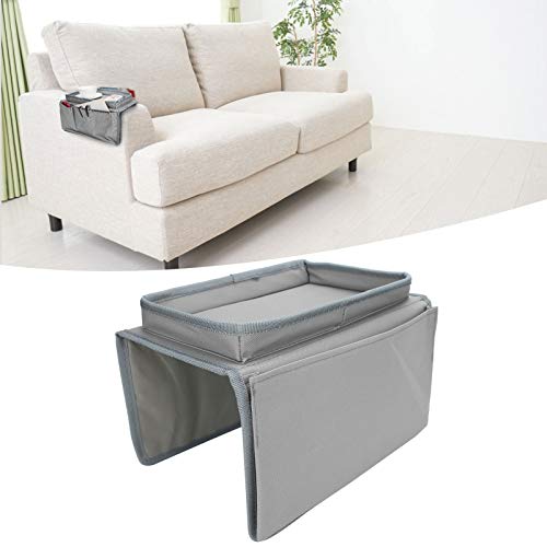 Sofa Armrest Organizer with Cup Holder Tray,4 Pockets Armchair Caddy Bedside Storage Pockets Bag 11.8x7.1x7.1inch TV Remote Control Organizer Armchair Couch Bag (Grey) - color: Grey