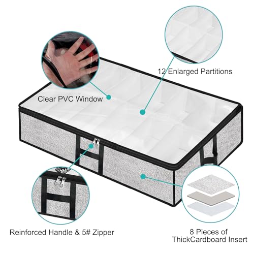 Under Bed Shoe Storage Organizer for Closet 2 Pack- Fits 24 Pairs Underbed Shoes Container Boxes, Light Grey - color: Light Grey-24pairs, style: H-Handle