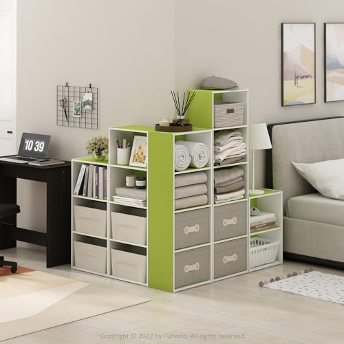 Furinno Luder Bookcase / Book / Storage, 4-Tier, Green/White - color: White/Green, size: 4-Tier, 9.3 x 15.6 x 41.7