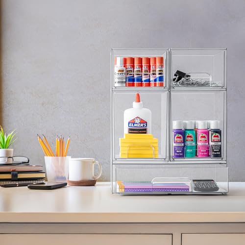 Sorbus Acrylic Storage Containers - 4 Pack, Stackable Storage Bins Set for Bathroom Organization - Clear Acrylic Drawer Organizers - Makeup Case Pull-Out Drawers (4.4’’ Tall) - size: 4 Pack, 4.4’’ Tall