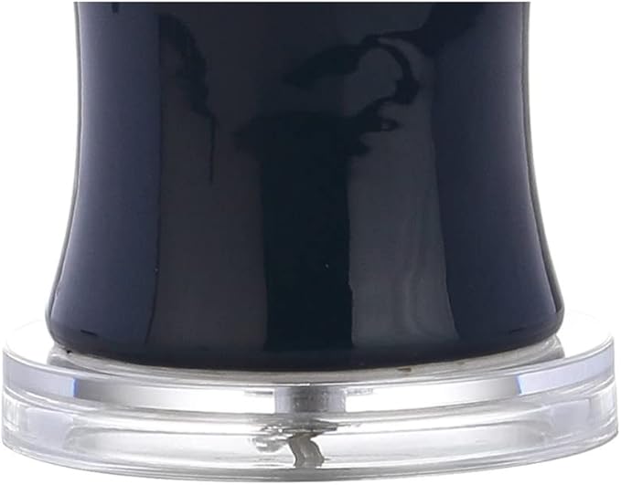JONATHAN Y 26.5" Navy Blue Ceramic Table Lamp for Living Room, Bedroom Nightstand, White Linen Drum Shade, Bamboo Design Modern Bedside Desk Lamp with LED Bulb Included JYL3015A