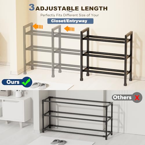 Mavivegue 19“- 43” Adjustable Shoe Rack, 3 Adjustable Length, 3 Tier Expandable Shoe Rack for Closet, Entryway, Shoe Shelf, Black - color: Black, size: 3 Tier