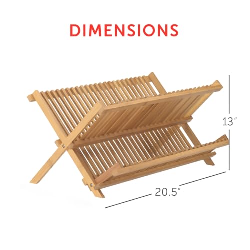 HIC Kitchen Bamboo Folding Dish Drying Rack, 20.5 x 13-Inches - style: Drying Rack