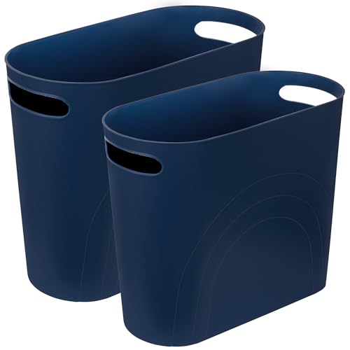 rejomiik Small Trash Can, 3.5 Gallon Slim Garbage Can Plastic Waste Basket with Handles Container Bin for Narrow Spaces Bathroom, Bedroom, Kitchen, Office at Home, 2 Pack Navy - color: Navy, size: 2 pack