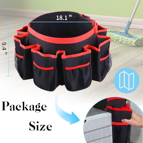Portable Bucket Cleaning Tool Organizer,5 Gallon Bucket Holder Cleaning Supplies,Foldable Wash Tool Caddy Organizer More Mesh Pockets for Housekeeping,Easy to Use