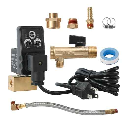 Automatic Electronic Tank Drain Kit, 1/4" NPT Timer Operated Compressor Air Drain Valves with 1/4" flexible Braided Steel Tube and Ball Valve Strainer 1/2" x 1/4" MNPT