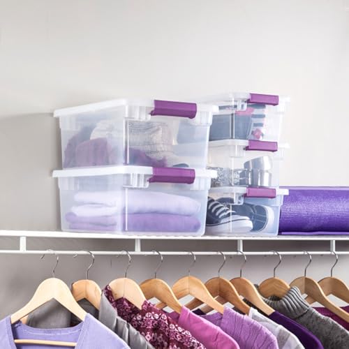 Sterilite 6 Qt ClearView Latch Storage Box Stackable Bin with Latching Lid, Plastic Container to Organize Shoes in Closet, Clear (24 Pack) - size: 24 Pack, style: 6 Quart