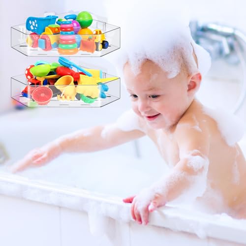 2 Pack Acrylic Corner Shower Caddy, Adhesive Shower Organizer Bathroom Organizer Shelves Bath Toy Holder Storage for Bathroom