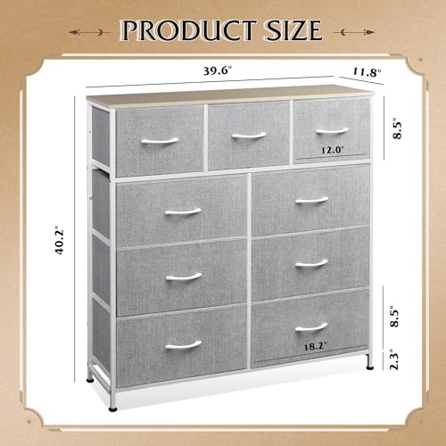 WLIVE 9-Drawer Dresser, Fabric Storage Tower for Bedroom, Hallway, Entryway, Closet, Tall Chest Organizer Unit with Fabric Bins, Steel Frame, Wood Top, Easy Pull Handle, Light Grey - color: Light Grey