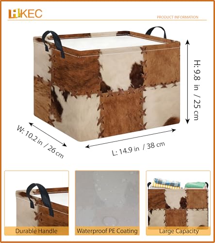 Rectangle Storage Basket with Handles,Collapsible Storage Bin,Books Box,Gift Basket(Cow Print) - color: Cow Print