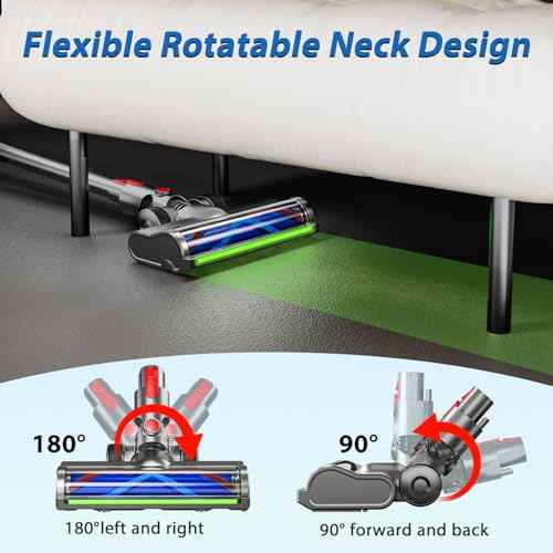 2 Replacement Vacuum Cleaner Heads for Dyson V7/V8/V10/V11/V15 | Anti-Tangle Motor-Driven Brush Roll with LED Light Dust Detection | Quick-Release Attachments for Carpets, Hardwood Floors & Tiles
