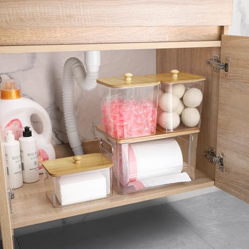 Extra Large Trash Bag Holder 4 Pack Garbage Bag Dispenser Roll Holder with Lid Laundry Room Organizer Under Sink Stackable Storage, Wall Mounted Laundry Dryer Sheet Holder Clear Pod Container - color: 4Pcs