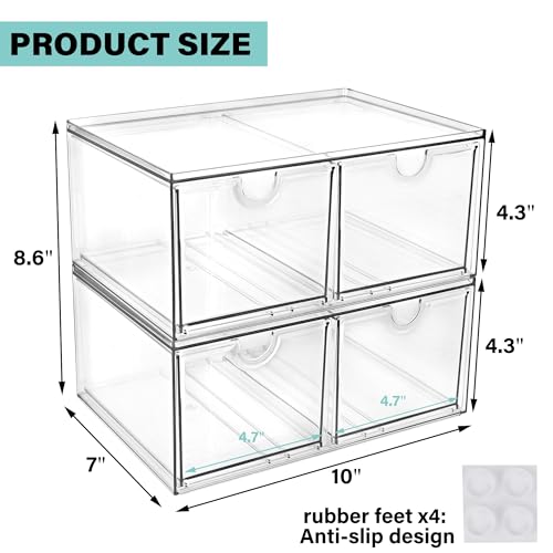Prsildan Stackable Clear Makeup Organizer, 2 Pack Acrylic Storage Drawers with 4 Drawers for Vanity Bathroom Office Desk Modular Drawer System for Cosmetics Jewelry Toiletries Home Organization - style: Style2-4Drawers