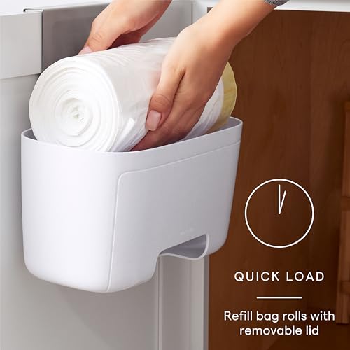 YouCopia DoorStash Garbage Bag Dispenser, Hanging Kitchen Cabinet Door Trash Bag Organizer with Removable Lid for Storage, Speckled White - size: Garbage Bag Dispenser