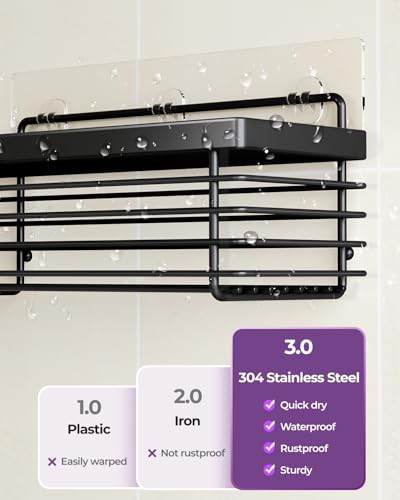 ODesign Shower Caddy 3 Pack SUS304 Stainless Steel-No Drilling-Shower Bathroom Shelves Rack,Rustproof Wall Mounted,Adhesive Shower Shelf Basket Organizer-Black - color: Black