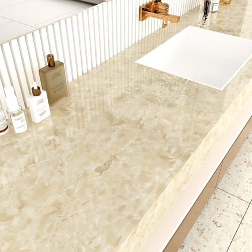 Beige Marble Contact Paper for Countertops Beige Marble Peel and Stick Wallpaper Removable Waterproof Countertop Contact Paper for Cabinets Kitchen Vinyl Wrap Counter Top Covers 15.7"¡¿78.7"