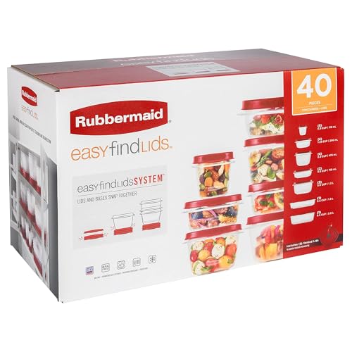 Rubbermaid Kitchen Storage Containers, 40-Piece Assortment with Microwave Vented Lids, Red