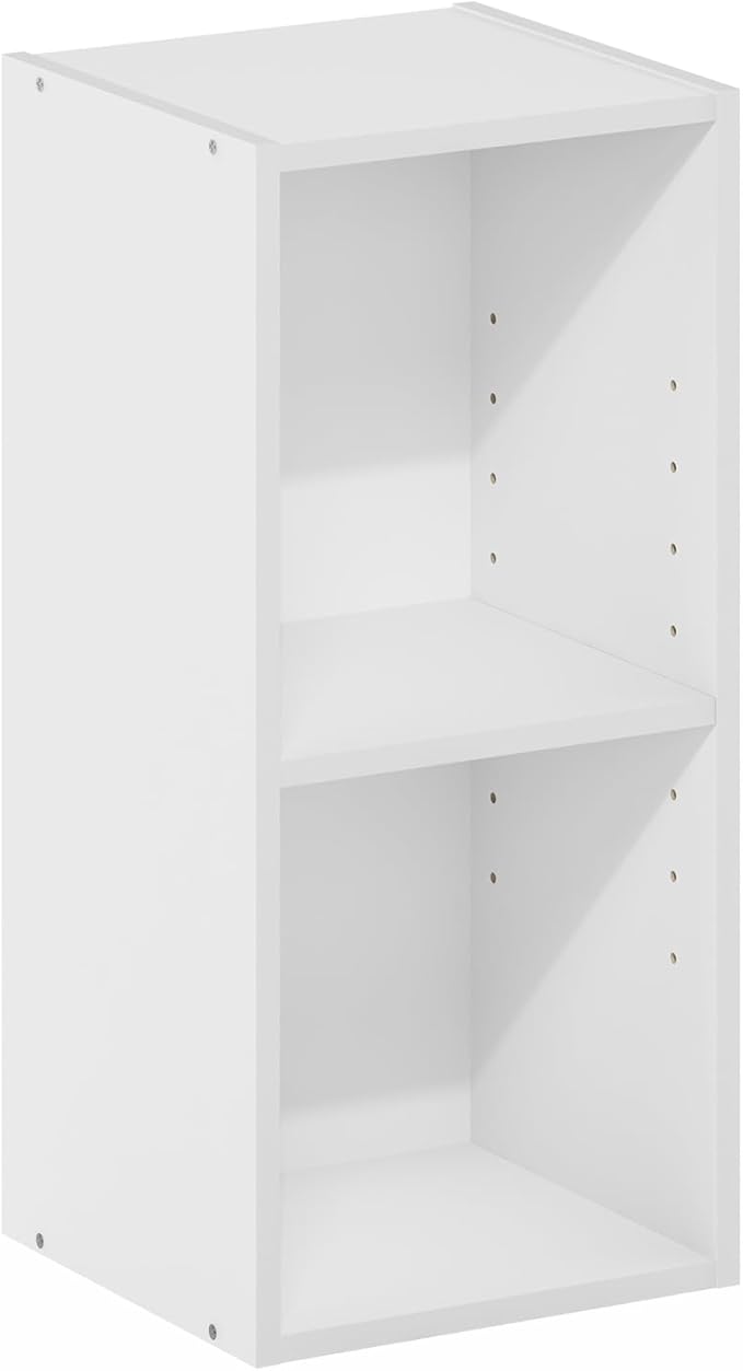 Furinno Fulda Book Shelf, 2-Tier Narrow Bookshelf, Bookcase with 10-in Width Storage Shelf, 9.3 x 9.8 x 21.2, for Living Room, Bedroom, Home Office, White